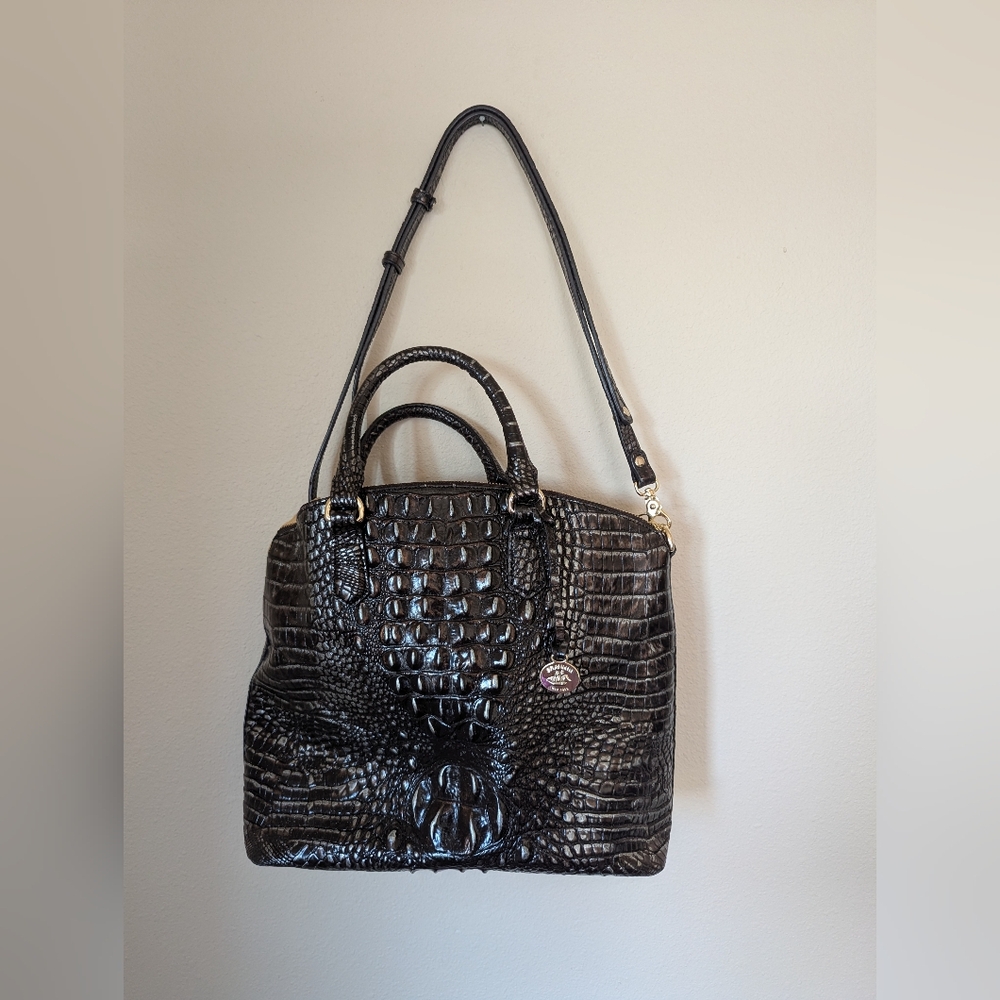 Brahmin Black Crocodile-Embossed Shoulder Bag